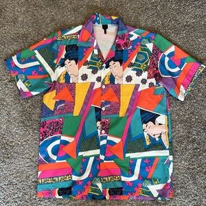 Vintage-Style Japanese Graphic Button Up
